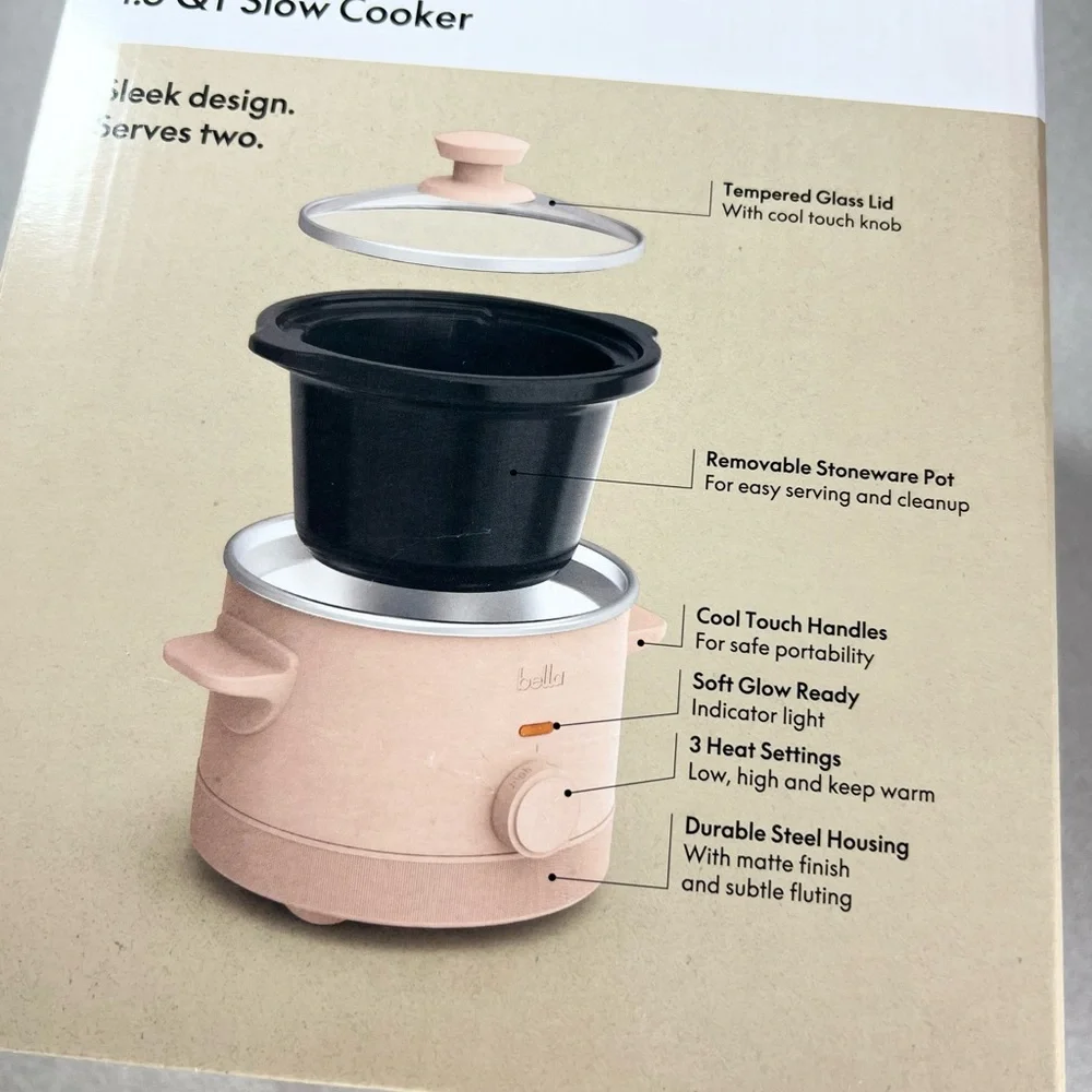 NEW Bella 1.5‎ Qt Slow Cooker Crockpot Ceramic Nonstick Blossom Pink